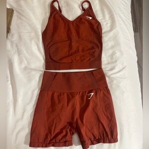 Gymshark Vital Seamless 2.0 Midi Tank & Shorts Set in Brick Red Marl